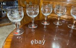 VTG 24 Crystal Glass Set Etched Berry Leaf Wine Goblet Champagne Sherry Portugal