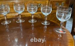 VTG 24 Crystal Glass Set Etched Berry Leaf Wine Goblet Champagne Sherry Portugal