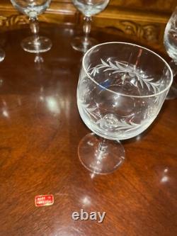 VTG 24 Crystal Glass Set Etched Berry Leaf Wine Goblet Champagne Sherry Portugal