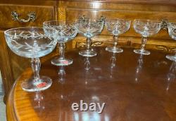 VTG 24 Crystal Glass Set Etched Berry Leaf Wine Goblet Champagne Sherry Portugal