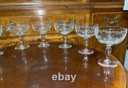 VTG 24 Crystal Glass Set Etched Berry Leaf Wine Goblet Champagne Sherry Portugal