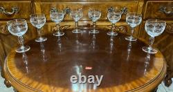 VTG 24 Crystal Glass Set Etched Berry Leaf Wine Goblet Champagne Sherry Portugal