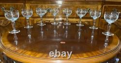 VTG 24 Crystal Glass Set Etched Berry Leaf Wine Goblet Champagne Sherry Portugal