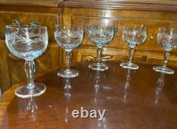 VTG 24 Crystal Glass Set Etched Berry Leaf Wine Goblet Champagne Sherry Portugal