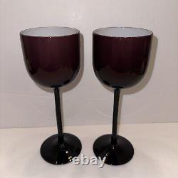 VTG (2) CARLO MORETTI Long Stemmed Purple Wine Glasses White Cased Glass Bowl