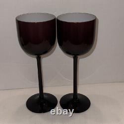 VTG (2) CARLO MORETTI Long Stemmed Purple Wine Glasses White Cased Glass Bowl