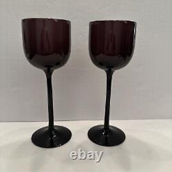 VTG (2) CARLO MORETTI Long Stemmed Purple Wine Glasses White Cased Glass Bowl