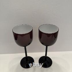 VTG (2) CARLO MORETTI Long Stemmed Purple Wine Glasses White Cased Glass Bowl