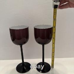 VTG (2) CARLO MORETTI Long Stemmed Purple Wine Glasses White Cased Glass Bowl