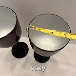 VTG (2) CARLO MORETTI Long Stemmed Purple Wine Glasses White Cased Glass Bowl