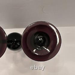 VTG (2) CARLO MORETTI Long Stemmed Purple Wine Glasses White Cased Glass Bowl