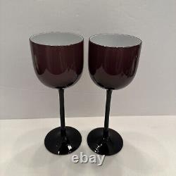 VTG (2) CARLO MORETTI Long Stemmed Purple Wine Glasses White Cased Glass Bowl