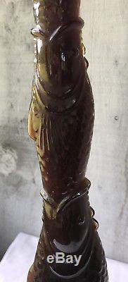 VTG 45 1987 Green Glass Wine FISH EATING FISH CHIANTI WINE BOTTLE with WINE