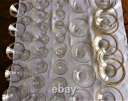 VTG 48pc CRYSTAL GILDD WINE GLASS SET DOUBLE TEAR DROP HEXAGON STEM VSL/ST LOUIS