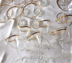 VTG 48pc CRYSTAL GILDD WINE GLASS SET DOUBLE TEAR DROP HEXAGON STEM VSL/ST LOUIS