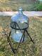 VTG 5 Gallon blue Glass tipping Drinking Water Bottle Jug Wine Beer iron stand