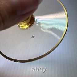 VTG Amber Wine Glasses with Gilt Rim & Etched Design, Set of 11, MCM Barware