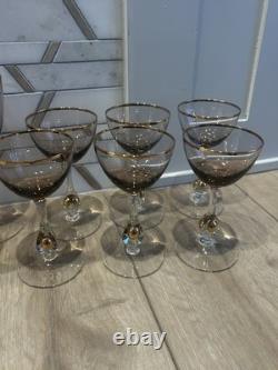 VTG Amethyst Czech Jozef Stanik Golden Zuzana Wine And Sherry Glasses Set of 16