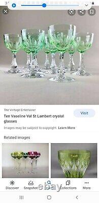 VTG. /Antique Vaseline Val St Lambert Crystal Wine Clear Stemware Beautiful set