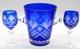 VTG Bohemian Czech Cobalt Blue Cut Glass Ice Bucket With 2 Goblet Glasses