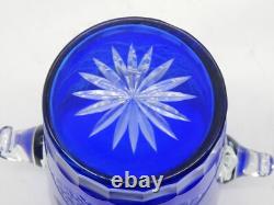 VTG Bohemian Czech Cobalt Blue Cut Glass Ice Bucket With 2 Goblet Glasses