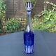 VTG Bohemian Czech Cobalt Blue Cut to Clear Crystal Wine Decanter with Stopper 14