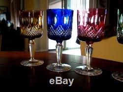VTG Bohemian German Cut to Clear Crystal Wine Water Goblet Red Blue Green Teal