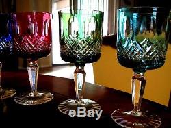 VTG Bohemian German Cut to Clear Crystal Wine Water Goblet Red Blue Green Teal