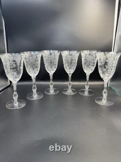 VTG. Cambridge Rose Point Etched set of 6 Wine Water /Goblet Glasses 8 1/4 tall