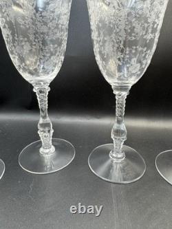 VTG. Cambridge Rose Point Etched set of 6 Wine Water /Goblet Glasses 8 1/4 tall