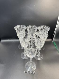 VTG. Cambridge Rose Point Etched set of 6 Wine Water /Goblet Glasses 8 1/4 tall