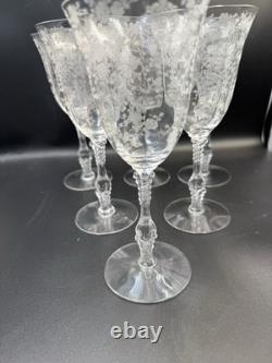 VTG. Cambridge Rose Point Etched set of 6 Wine Water /Goblet Glasses 8 1/4 tall