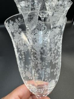 VTG. Cambridge Rose Point Etched set of 6 Wine Water /Goblet Glasses 8 1/4 tall