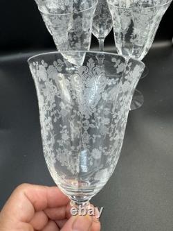 VTG. Cambridge Rose Point Etched set of 6 Wine Water /Goblet Glasses 8 1/4 tall