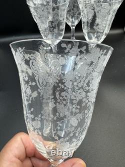 VTG. Cambridge Rose Point Etched set of 6 Wine Water /Goblet Glasses 8 1/4 tall