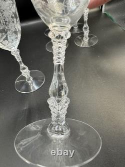 VTG. Cambridge Rose Point Etched set of 6 Wine Water /Goblet Glasses 8 1/4 tall