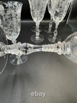 VTG. Cambridge Rose Point Etched set of 6 Wine Water /Goblet Glasses 8 1/4 tall