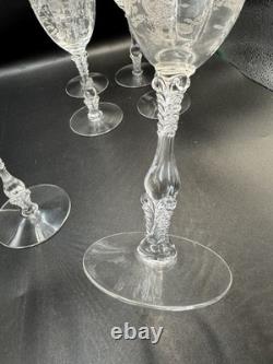 VTG. Cambridge Rose Point Etched set of 6 Wine Water /Goblet Glasses 8 1/4 tall
