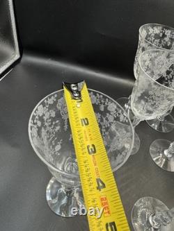 VTG. Cambridge Rose Point Etched set of 6 Wine Water /Goblet Glasses 8 1/4 tall