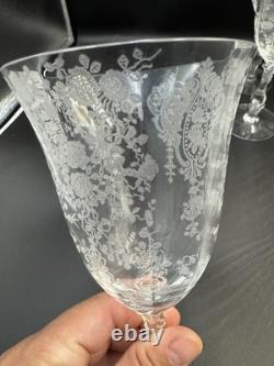 VTG. Cambridge Rose Point Etched set of 6 Wine Water /Goblet Glasses 8 1/4 tall