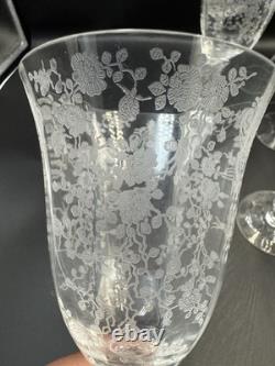 VTG. Cambridge Rose Point Etched set of 6 Wine Water /Goblet Glasses 8 1/4 tall