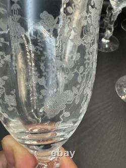 VTG. Cambridge Rose Point Etched set of 6 Wine Water /Goblet Glasses 8 1/4 tall