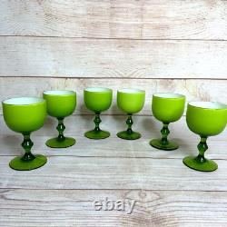 VTG Carlo Moretti Lime Green White Cased Wine Stemware Glasses MCM Set of 6