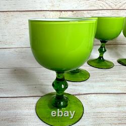 VTG Carlo Moretti Lime Green White Cased Wine Stemware Glasses MCM Set of 6