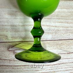 VTG Carlo Moretti Lime Green White Cased Wine Stemware Glasses MCM Set of 6