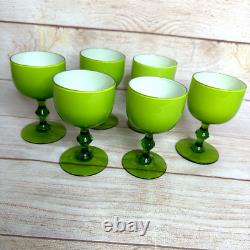 VTG Carlo Moretti Lime Green White Cased Wine Stemware Glasses MCM Set of 6