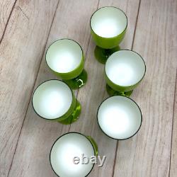 VTG Carlo Moretti Lime Green White Cased Wine Stemware Glasses MCM Set of 6