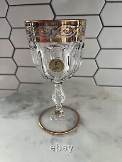 VTG Cristallerie Italy Hand Made 24k Gold Wine Goblet Glasses Set Of 6 With Case