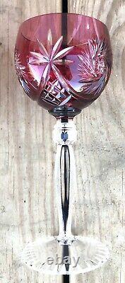 VTG Czech Bohemian pink Cut To Clear Art Glass Wine Goblets