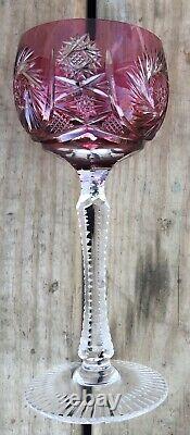 VTG Czech Bohemian pink Cut To Clear Art Glass Wine Goblets